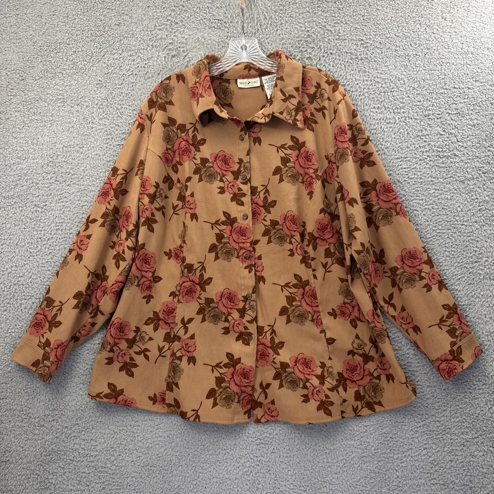 Vintage White Stag Faux Suede Floral Button Up Shirt Shacket Retro Women 18W 20W